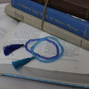 2 Piece Bracelet Set Blue Stretchy crystal kids